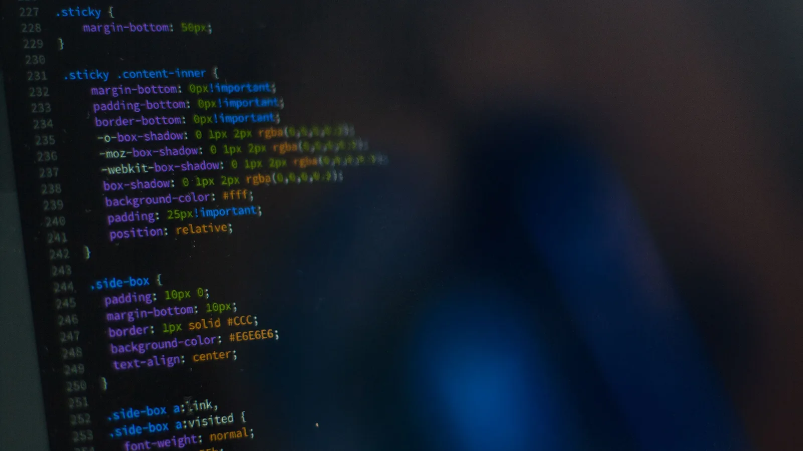 CSS source code photographed on a screen