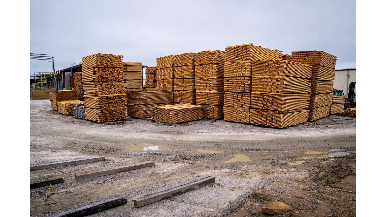 Stacks of timber in an outdoor materials yard