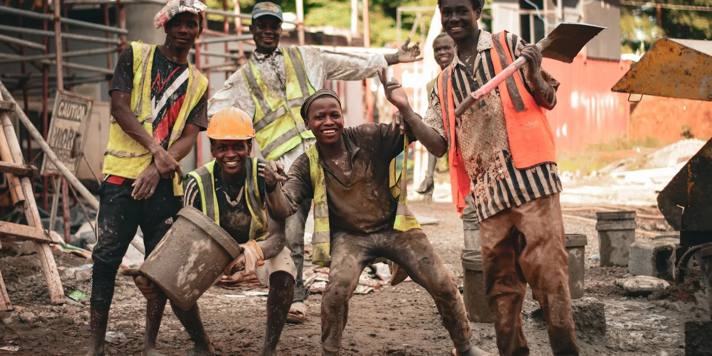 Construction workers on a building site